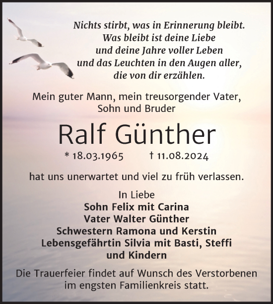 Traueranzeige von Ralf Günther von Trauerkombi Merseburg