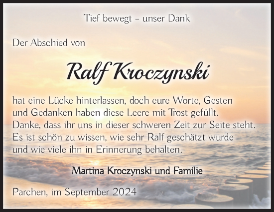 Traueranzeige von Ralf Kroczynski von Volksstimme Burg/Genthin