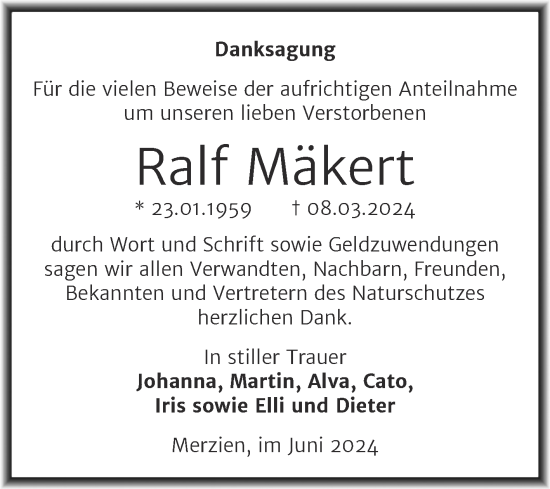 Traueranzeige von Ralf Mäkert von Trauerkombi Köthen