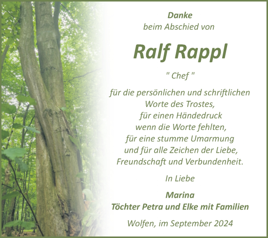 Traueranzeige von Ralf Rappl von Trauerkombi Bitterfeld