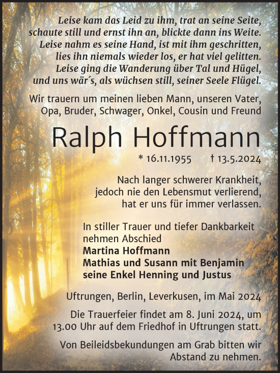 Traueranzeige von Ralph Hoffmann von Trauerkombi Sangerhausen