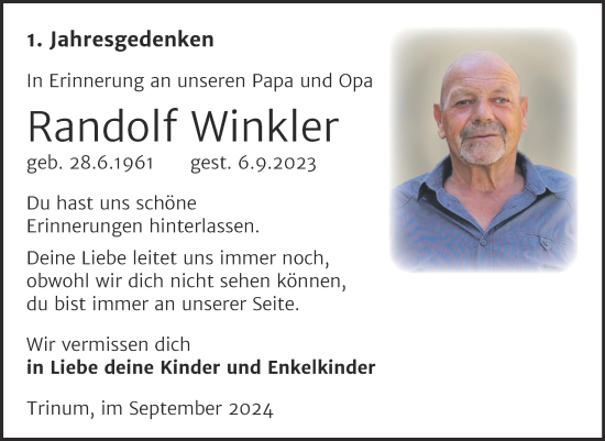 Traueranzeige von Randolf Winkler von Trauerkombi Köthen