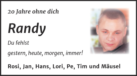 Traueranzeige von Randy  von Trauerkombi Wittenberg