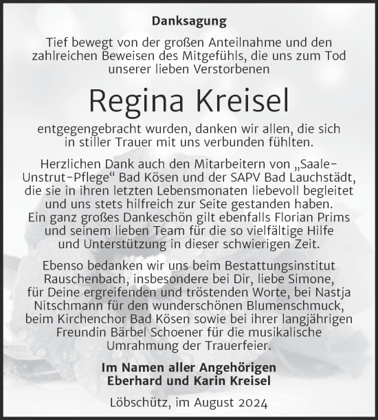 Traueranzeige von Regina Kreisel von Super Sonntag Naumburg/Nebra
