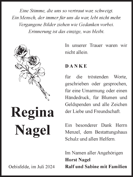 Traueranzeige von Regina Nagel von Volksstimme Altmark West