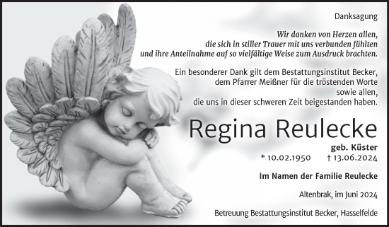 Traueranzeige von Regina Reulecke von Volksstimme Wernigerode