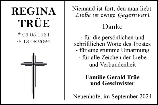 Traueranzeige von Regina Trüe von Volksstimme Haldensleben/Wolmirstedt