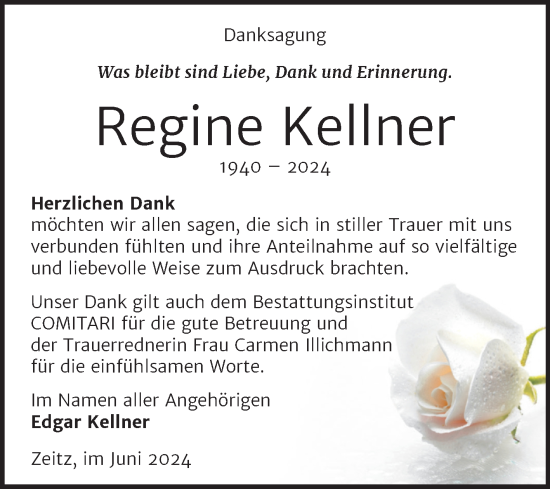Traueranzeige von Regine Kellner von Trauerkombi Zeitz