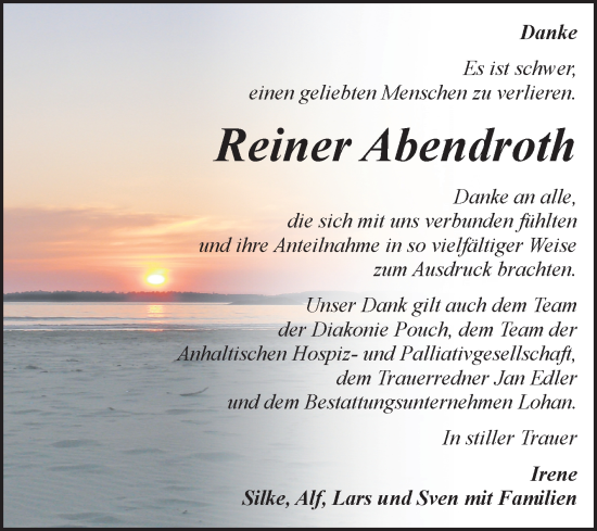Traueranzeige von Reiner Abendroth von Trauerkombi Bitterfeld