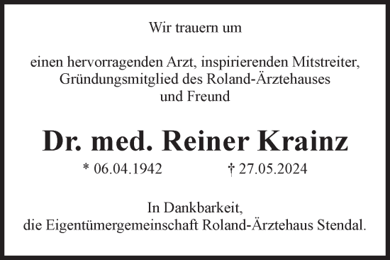 Traueranzeige von Reiner Krainz 