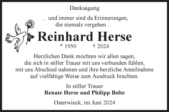 Traueranzeige von Reinhard Herse von Volksstimme Halberstadt