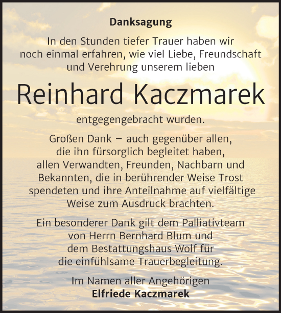Traueranzeige von Reinhard Kaczmarek von Trauerkombi Weißenfels