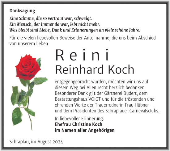 Traueranzeige von Reinhard Koch von Trauerkombi Merseburg