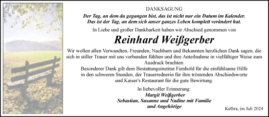 Traueranzeige von Reinhard Weißgerber von Trauerkombi Sangerhausen