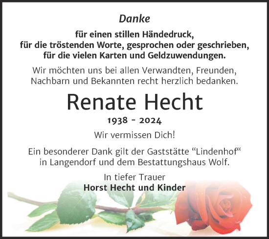 Traueranzeige von Renate Hecht von Trauerkombi Weißenfels