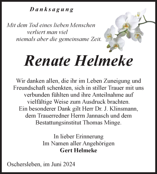 Traueranzeige von Renate Helmeke von Volksstimme Oschersleben/Wanzleben