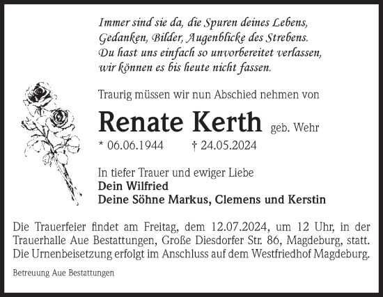 Traueranzeige von Renate Kerth von Volksstimme Magdeburg