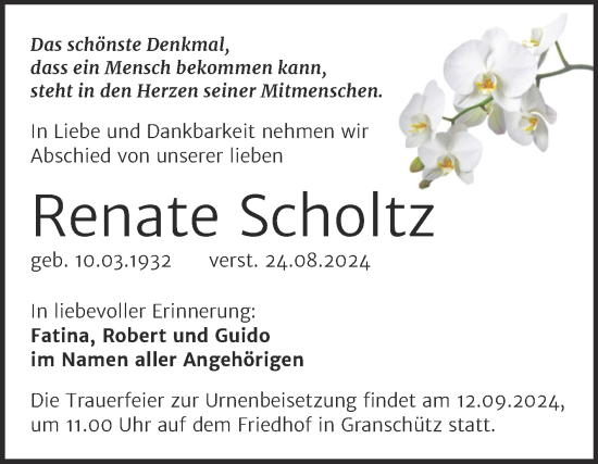 Traueranzeige von Renate Scholtz von Trauerkombi Weißenfels