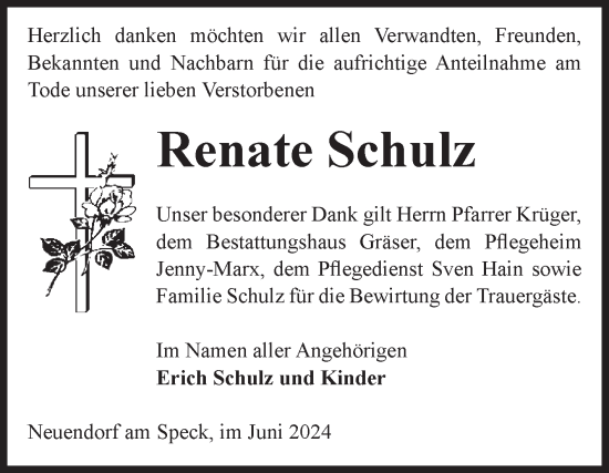 Traueranzeige von Renate Schulz von Volksstimme Altmark Ost