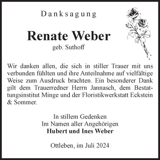 Traueranzeige von Renate Weber von Volksstimme Oschersleben/Wanzleben