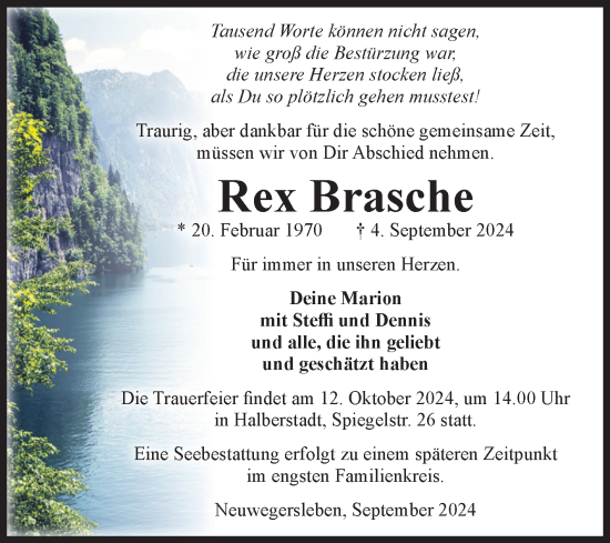 Traueranzeige von Rex Brasche von Volksstimme Oschersleben/Wanzleben
