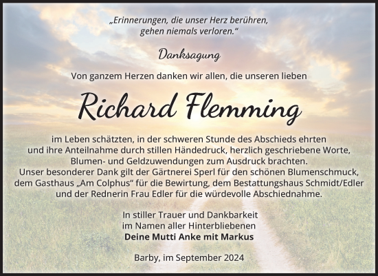 Traueranzeige von Richard Flemming von Volksstimme Schönebeck