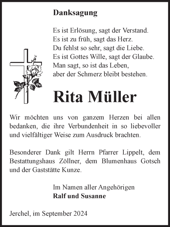 Traueranzeige von Rita Müller von Volksstimme Altmark Ost