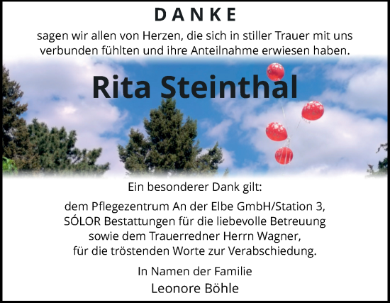 Traueranzeige von Rita Steinthal von Volksstimme Magdeburg
