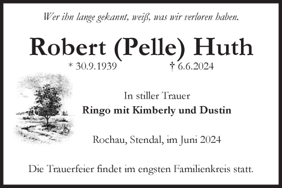 Traueranzeige von Robert Huth von Volksstimme Altmark Ost