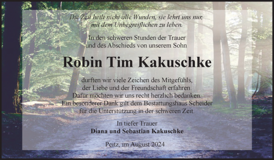 Traueranzeige von Robin Tim Kakuschke von Volksstimme Oschersleben/Wanzleben