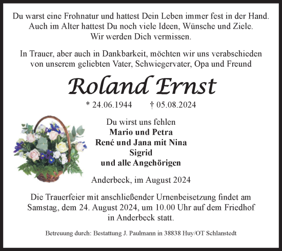 Traueranzeige von Roland Ernst von Volksstimme Halberstadt