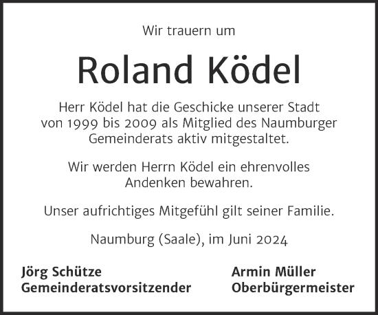 Traueranzeige von Roland Ködel von Naumburger Tageblatt