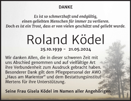 Traueranzeige von Roland Ködel von Naumburger Tageblatt