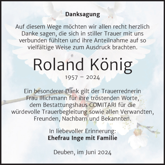 Traueranzeige von Roland König von Trauerkombi Weißenfels