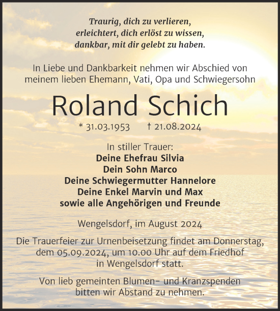 Traueranzeige von Roland Schich von Trauerkombi Weißenfels
