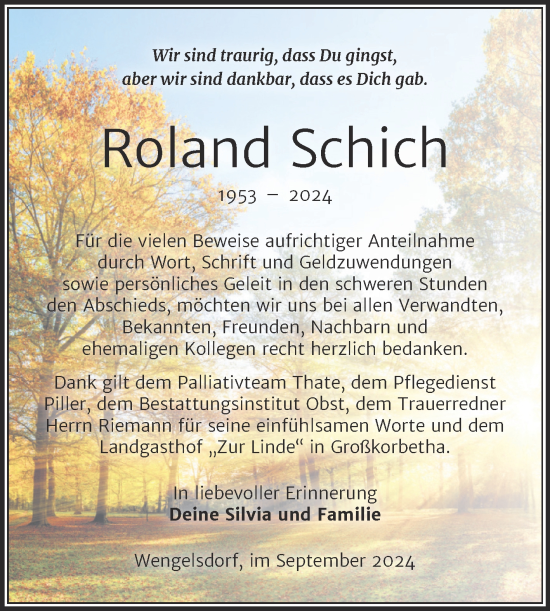 Traueranzeige von Roland Schich von Trauerkombi Weißenfels