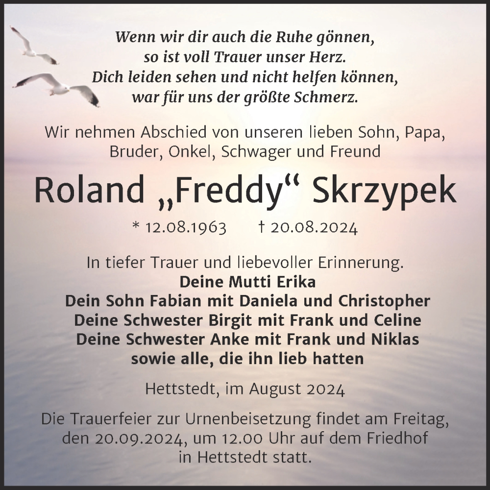  Traueranzeige für Roland Skrzypek vom 07.09.2024 aus Trauerkombi Mansfelder Land
