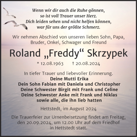Traueranzeige von Roland Skrzypek von Trauerkombi Mansfelder Land