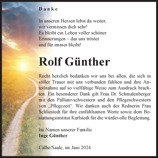 Traueranzeige von Rolf Günther von Volksstimme Schönebeck