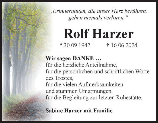 Traueranzeige von Rolf Harzer von Volksstimme Magdeburg