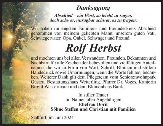 Traueranzeige von Rolf Herbst 
