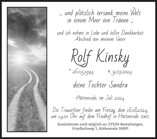 Traueranzeige von Rolf Kinsky von Volksstimme Wernigerode