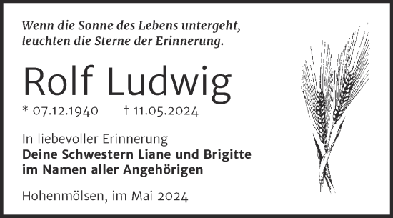 Traueranzeige von Rolf Ludwig von Trauerkombi Weißenfels