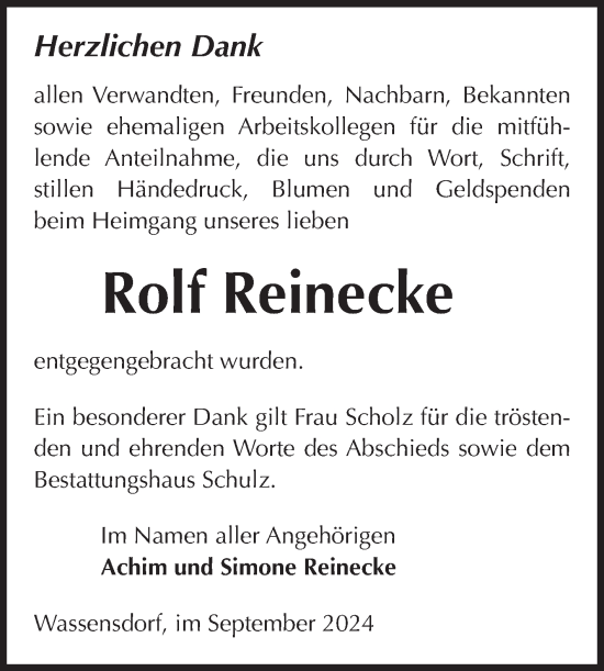 Traueranzeige von Rolf Reinecke von Volksstimme Altmark West