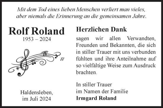 Traueranzeige von Rolf Roland von Volksstimme Haldensleben/Wolmirstedt