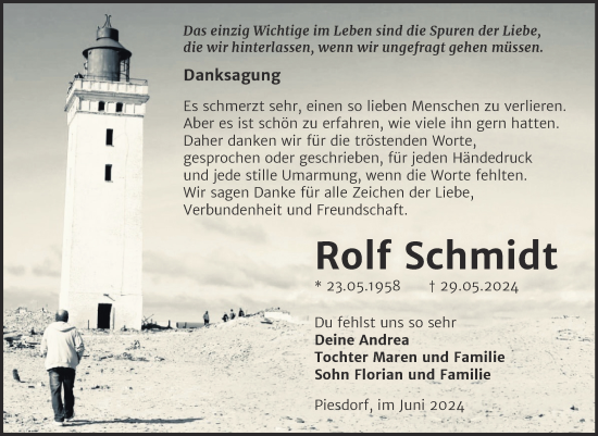 Traueranzeige von Rolf Schmidt von Trauerkombi Bernburg