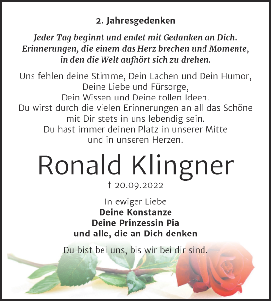 Traueranzeige von Ronald Klingner von Trauerkombi Wittenberg