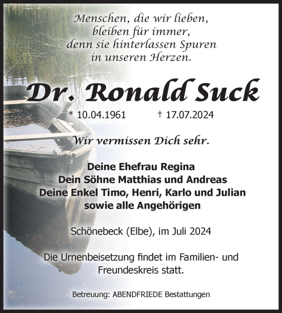 Traueranzeige von Ronald Suck von Volksstimme Schönebeck
