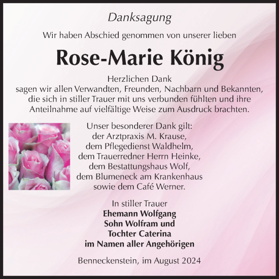 Traueranzeige von Rose-Marie König von Volksstimme Wernigerode