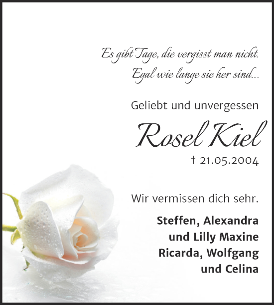Traueranzeige von Rosel Kiel von Trauerkombi Zeitz